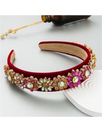 Fashion Red Fabric Diamond-studded Flower Wide-brimmed Headband