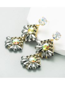 Fashion Silver Grey Geometric Zirconium Flower Drop Earrings