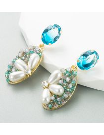 Fashion Sapphire Alloy Diamond Geometric Pearl Oval Stud Earrings