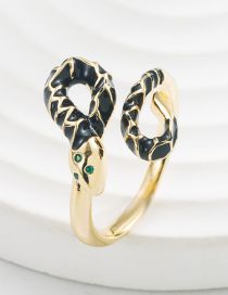 Fashion Black Bronze Zirconium Drip Oil Snake Open Ring