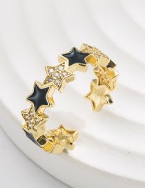 Fashion Black Brass Gold Plated Zirconium Oil Drop Star Open Ring