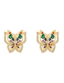 Fashion Color Bronze Zircon Butterfly Stud Earrings