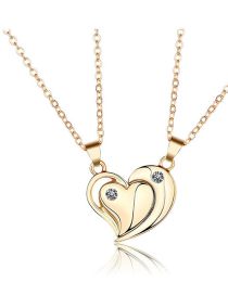 Fashion Gold Alloy Diamond Heart Necklace Set