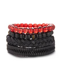 Fashion 2# Leatherette Woven Multilayer Bracelet Set