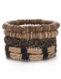 Fashion 2# Faux Leather Braided Coconut Shell Bead Chain Bracelet Set