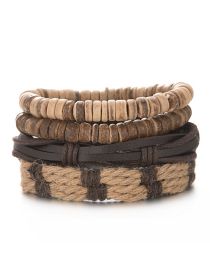 Fashion 3# Faux Leather Braided Coconut Shell Bead Chain Bracelet Set