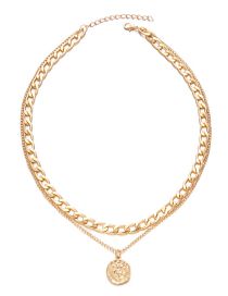 Fashion 3# Alloy Geometric Chain Portrait Round Plate Double Layer Necklace