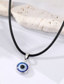 Fashion Dark Blue-leather Chain Resin Drip Oil Eye Necklace