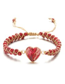 Fashion Red Geometric Emperor Heart Beaded Double Wrap Bracelet