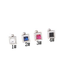 Fashion 3#silver Stainless Steel Thin Rod Square Zirconium Screw Ball Piercing Stud Earrings