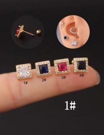 Fashion 1# Gold Stainless Steel Thin Rod Square Zirconium Screw Ball Piercing Stud Earrings