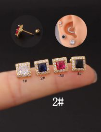 Fashion 2# Gold Stainless Steel Thin Rod Square Zirconium Screw Ball Piercing Stud Earrings