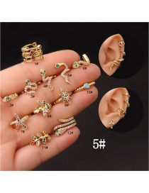 Fashion 5# Metal Zirconium Serpentine Starburst Bee Starfish Leaf Piercing Stud Earrings