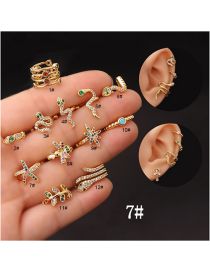 Fashion 7# Metal Zirconium Serpentine Starburst Bee Starfish Leaf Piercing Stud Earrings
