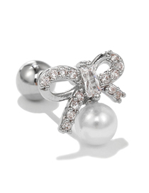 Fashion 3# Stainless Steel Diamond Bow Pearl Piercing Stud Earrings