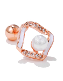 Fashion 6# Titanium Diamond And Pearl Geometric Pierced Stud Earrings