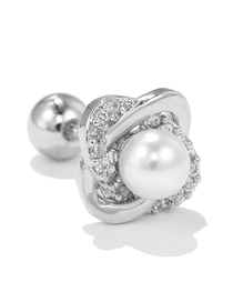 Fashion 3# Titanium Diamond And Pearl Geometric Pierced Stud Earrings