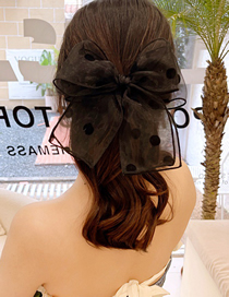 Fashion Big Wave Point Black Polka Dot Organza Three-dimensional Bow Hair Clip