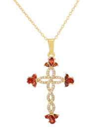 Fashion Red Bronze Zircon Round Cross Pendant Necklace