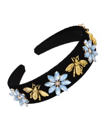 Fashion Light Blue Fabric Alloy Diamond Flower Bee Headband (3cm)