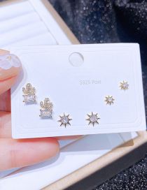 Fashion Gold Copper Diamond Cactus Sun Stud Earrings Set