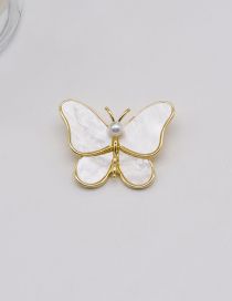 Fashion Gold Alloy Pearl Butterfly Brooch