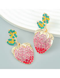Fashion Red Alloy Diamond Strawberry Stud Earrings