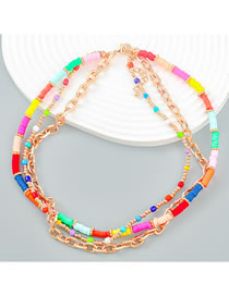 Fashion Color Alloy Chain Beaded Beaded Ceramic Woven Multilayer Necklace
