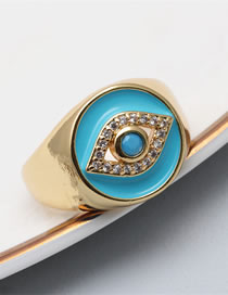 Fashion Lake Blue Brass Diamond Eye Drop Oil Open Face Ring