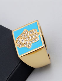 Fashion Blue Brass Diamond Palm Drip Geometric Open Ring