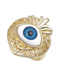 Fashion Blue-3 Copper Gold Plated Geometry Eye Open Ring