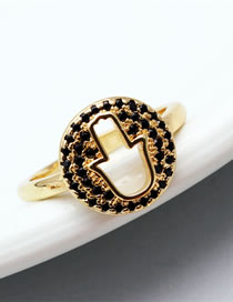 Fashion Black Brass-set Zirconium Palm Cutout Open Ring