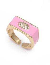 Fashion Pink Brass Diamond Drip Oil Open Ring