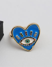 Fashion Blue Bronze Zirconium Eye Oil Heart Open Ring