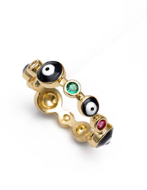 Fashion Black Brass Gold Plated Zirconium Oil Drop Eye Open Ring