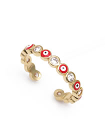 Fashion Red Brass Gold Plated Zirconium Oil Drop Eye Open Ring
