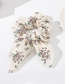 Fashion Beige Fabric Print Ribbon Pleated Hair Tie
