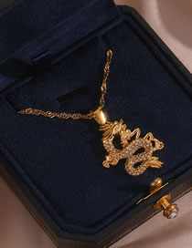 Fashion Gold-white Diamond Stainless Steel Zirconium Dragon Necklace