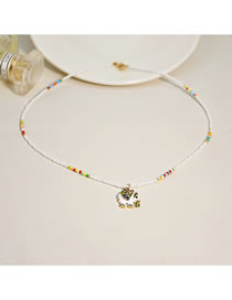 Fashion White Rice Beads And Diamonds Elephant Necklace