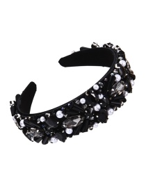 Fashion Black Fabric Diamond-encrusted Pearl Resin Drop Headband