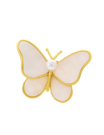 Fashion 02 White Pearl 2642 Alloy Geometric Pearl Butterfly Brooch