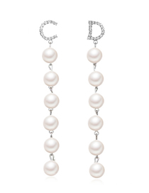 Fashion Pearl Earrings 7564 Alloy Diamond Alphabet Pearl Tassel Drop Earrings