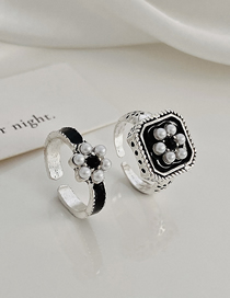 Fashion Silver Alloy Set Pearl Square Drop Glaze Ring Set