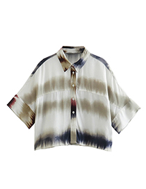 Fashion Color Tie-dye Print Button-up Shirt