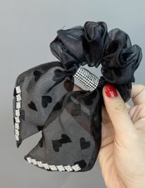 Fashion Love Heart On Black Heart Mesh Diamond Pleated Hair Tie