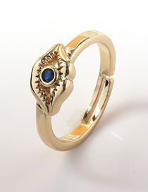 Fashion Navy Blue Gold Plated Copper Eye And Lip Ring With Diamonds