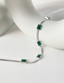 Fashion Silver Titanium Steel Set Square Green Zirconium Snake Bone Chain Necklace