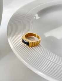 Fashion Black Square Zirconium Stripe Ring In Titanium Steel