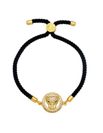 Fashion D Brass Inlaid Zirconium Panther Head Pull Bracelet