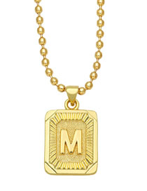 Fashion M Copper Gold Plated 26 Letter Square Necklace